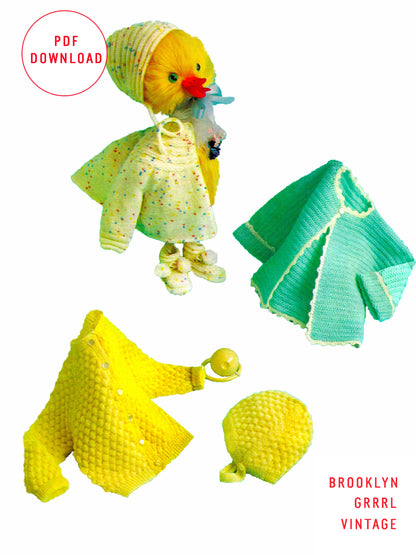 1950s Bear Brands Infant Sacque, Cap and Booties - Knit & Crochet Patterns / PDF Download