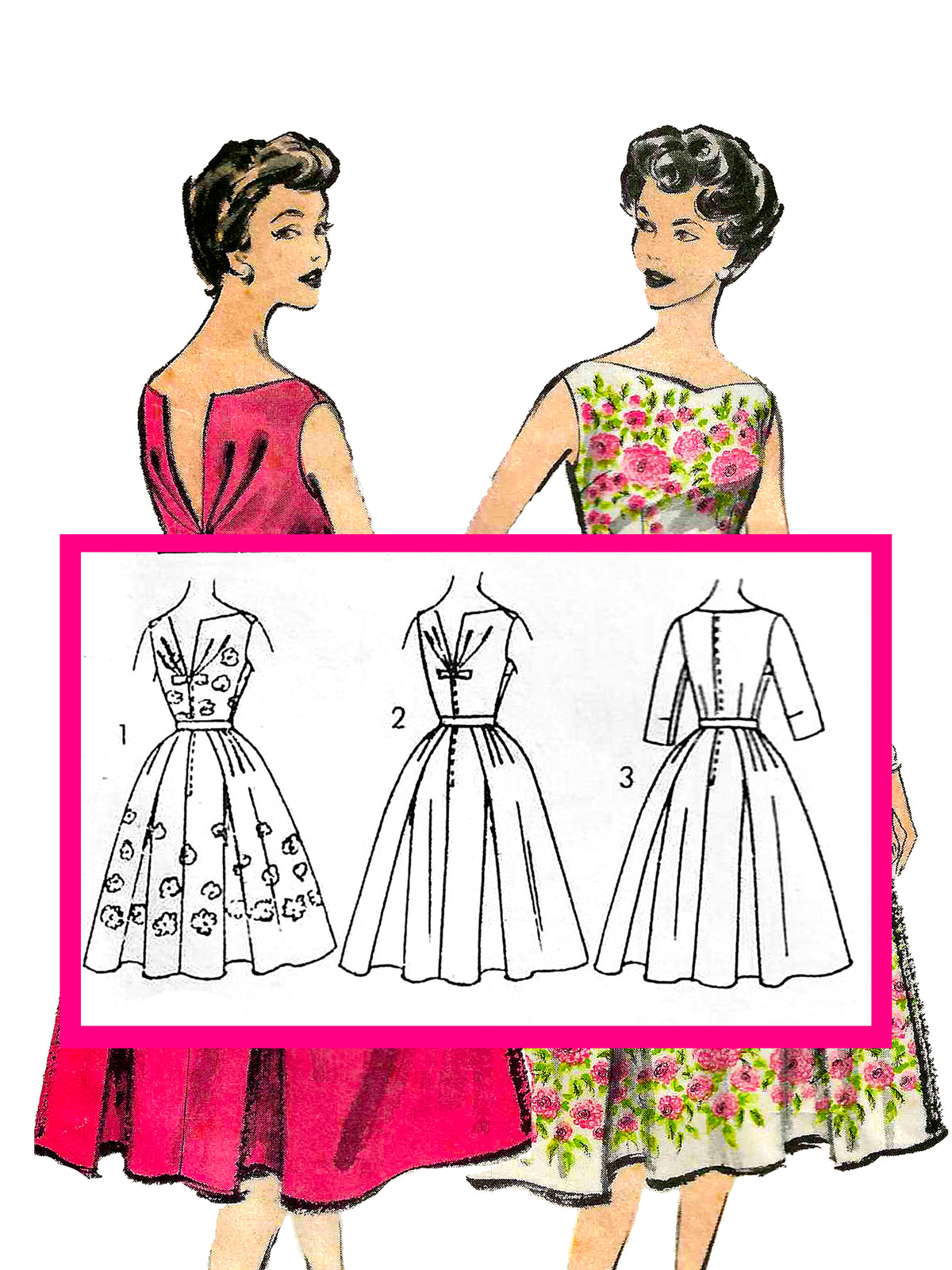 PDF Pattern - 1950's Cocktail Dress / Bust 37