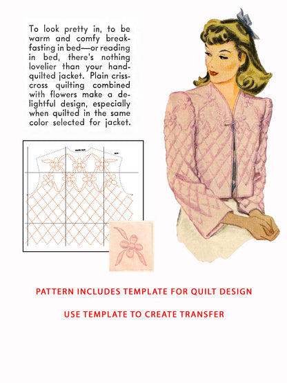 PAPER Pattern 1940s Quilted Bed Jacket / Bust 34-36