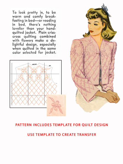 PDF Pattern 1940s Quilted Bed Jacket / Bust 34-36