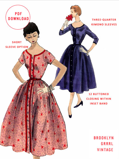 1950s 'New Look' Day Dress / PDF Pattern