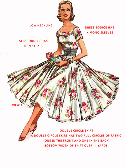 PAPER Pattern - 1950s Dress with Double Circle Skirt  / Bust 32