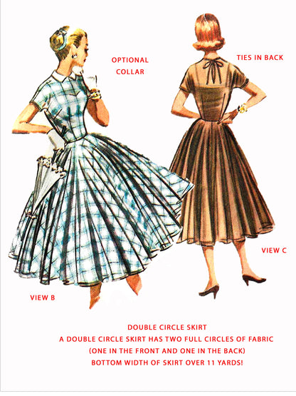 PAPER Pattern - 1950s Dress with Double Circle Skirt  / Bust 32