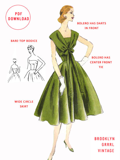 PDF Pattern - 1950s Dress with Circle Skirt & Bolero / Bust 34