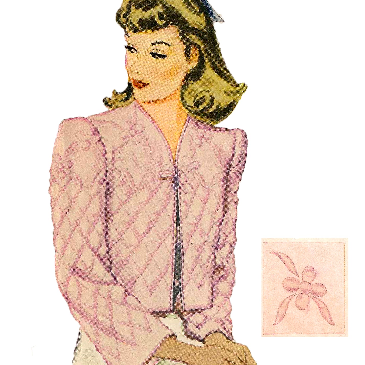 PDF Pattern 1940s Quilted Bed Jacket / Bust 34-36