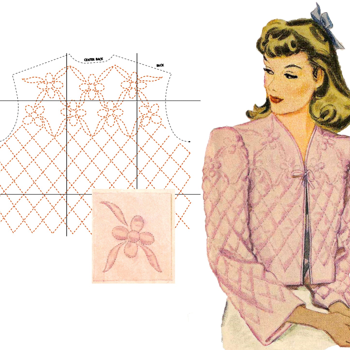 PDF Pattern 1940s Quilted Bed Jacket / Bust 34-36