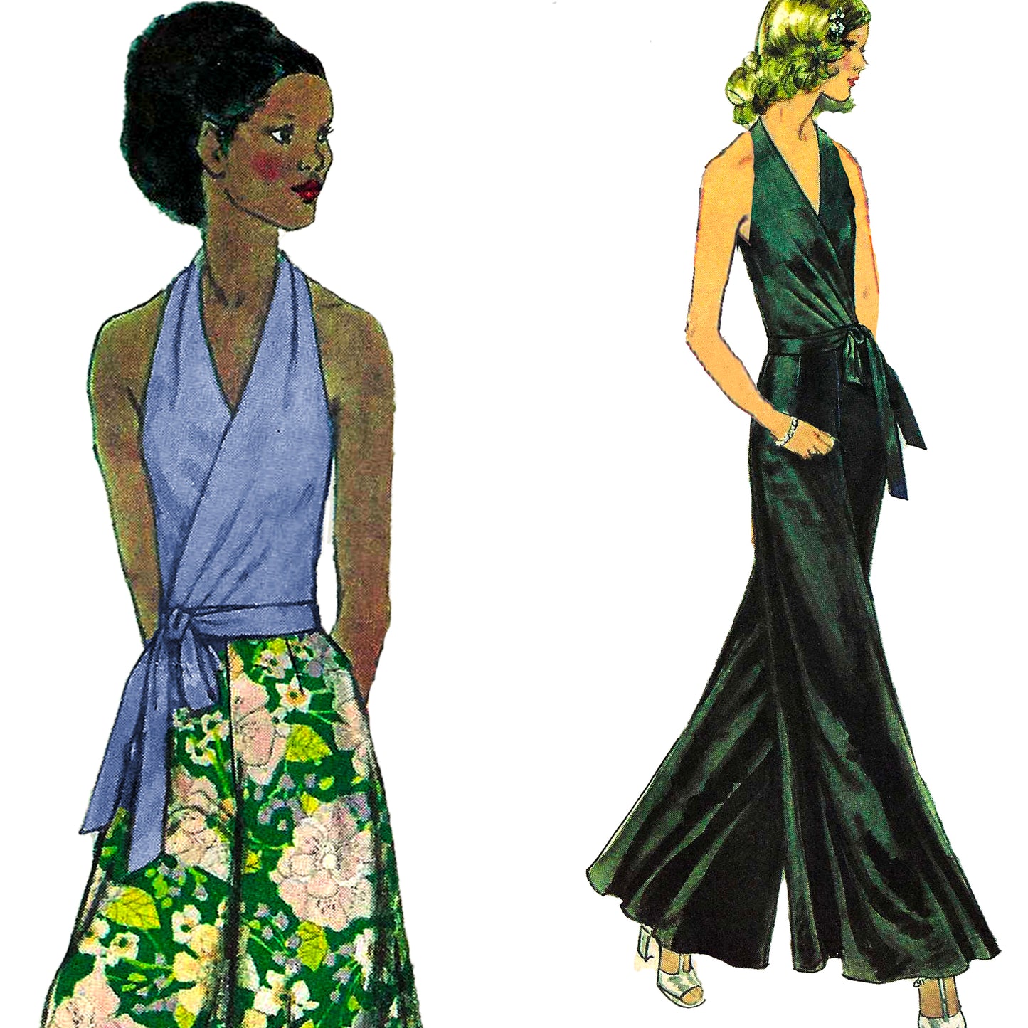 PDF Pattern - 1970s Halter and Palazzo Slacks / Multiple Sizes