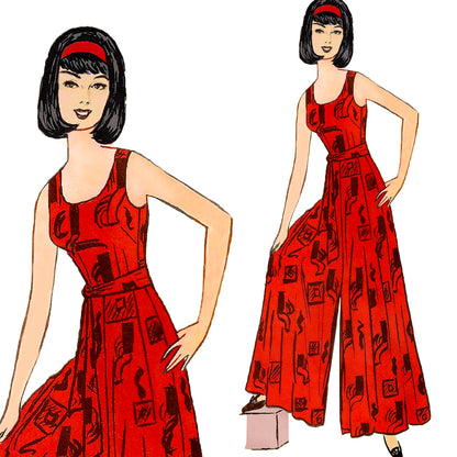 PDF Pattern - 1960s Wide Leg Jumpsuit / Bust 31