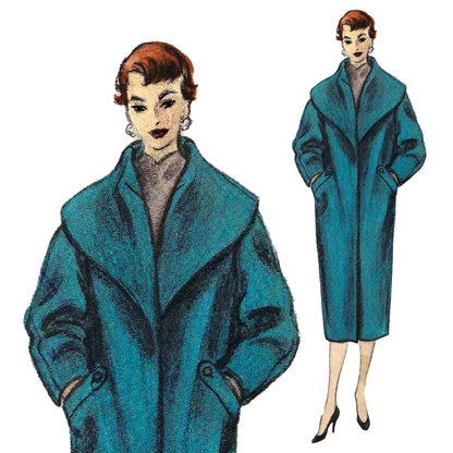 PAPER Pattern - 1950s Coat with Rolled Collar  / Bust 34
