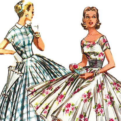 PAPER Pattern - 1950s Dress with Double Circle Skirt  / Bust 32