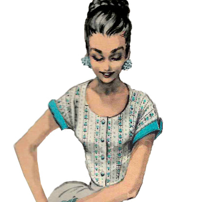PDF Pattern - 1950s Button Front Blouse / Bust 38