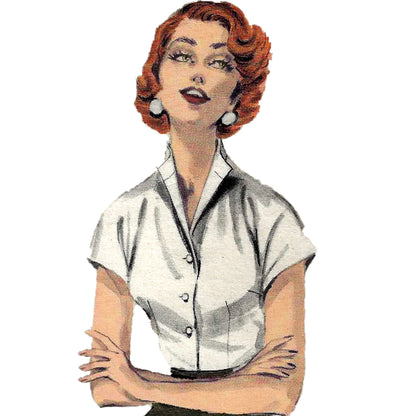 PDF Pattern - 1950s Button Front Blouse / Bust 38