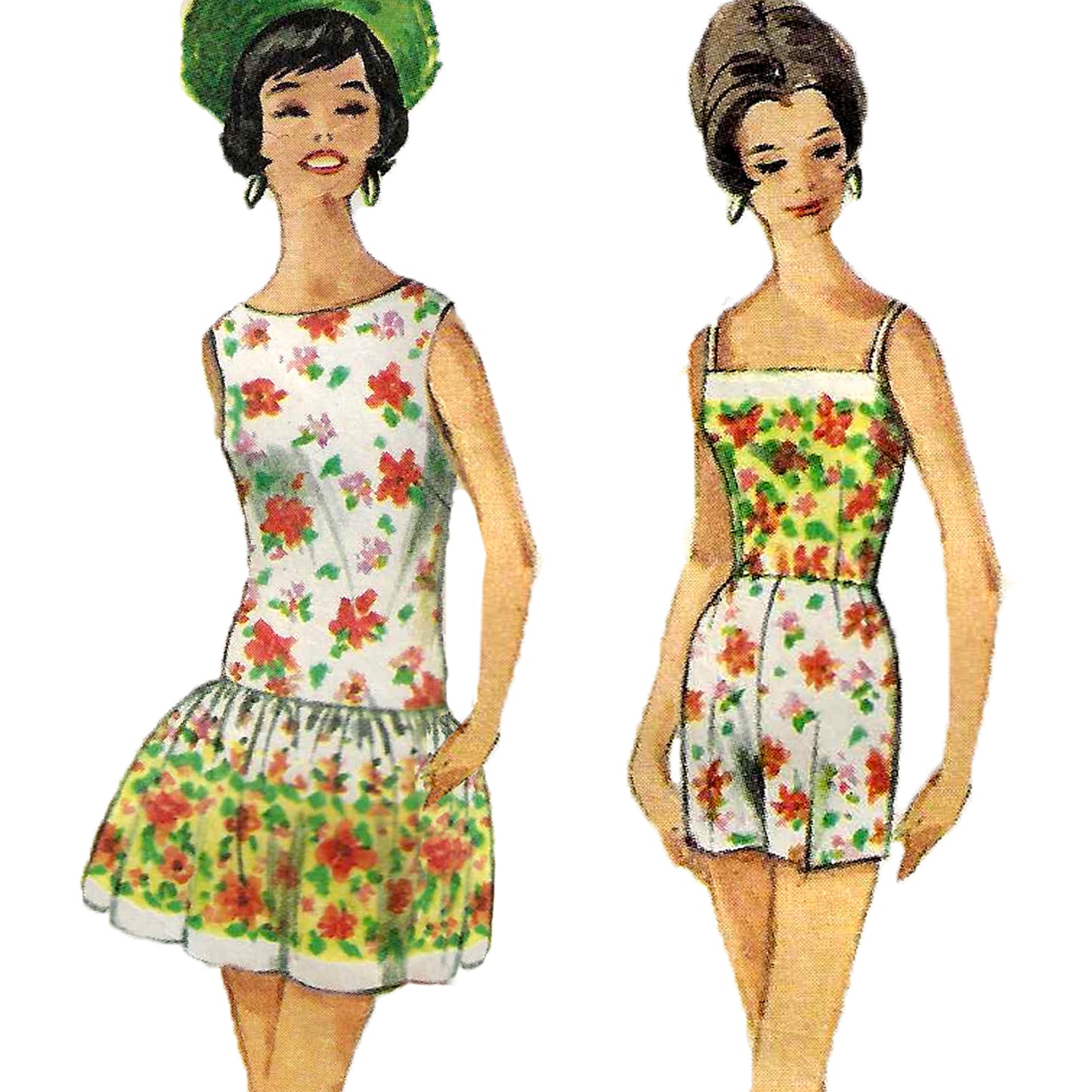 PAPER Pattern - 1960s Bathing Romper & Beach Dress / Bust 34