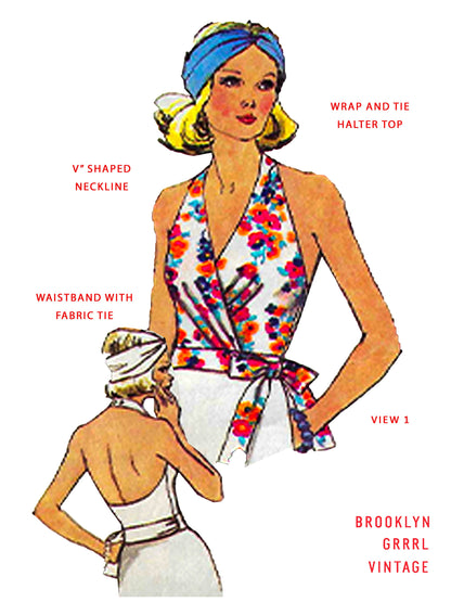 PAPER Pattern - 1970s Halter Top in Three Styles / Multiple Sizes