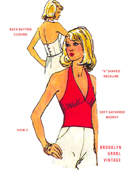 PAPER Pattern - 1970s Halter Top in Three Styles / Multiple Sizes