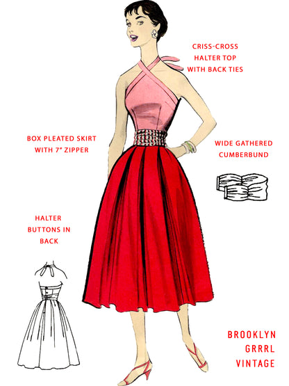 PAPER Pattern - 1950s Halter & Full Skirt / Multiple Sizes