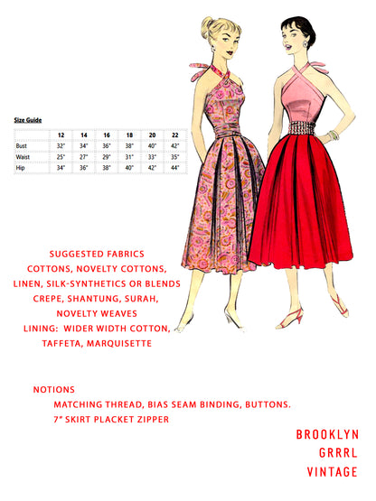PAPER Pattern - 1950s Halter & Full Skirt / Multiple Sizes