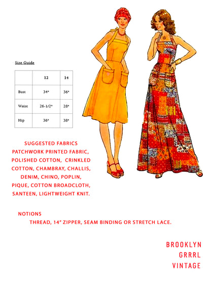 PAPER Pattern 1970s Halter Dress / Multiple Sizes