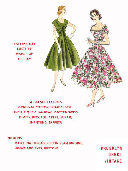 PAPER Pattern - 1950s Dress with Circle Skirt & Bolero / Bust 34
