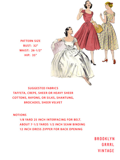 1950s Vera-Ellen Full Skirt Circle Dress / Bust 32 / PAPER Pattern