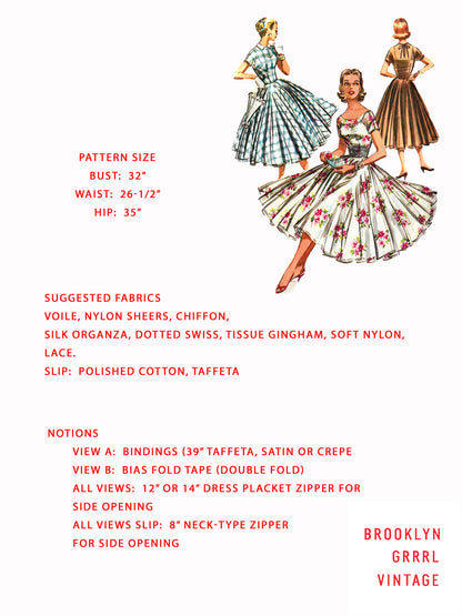 PAPER Pattern - 1950s Dress with Double Circle Skirt  / Bust 32