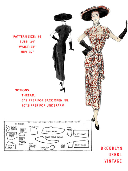 PAPER Pattern 1940s Tunic Dress / Bust 34