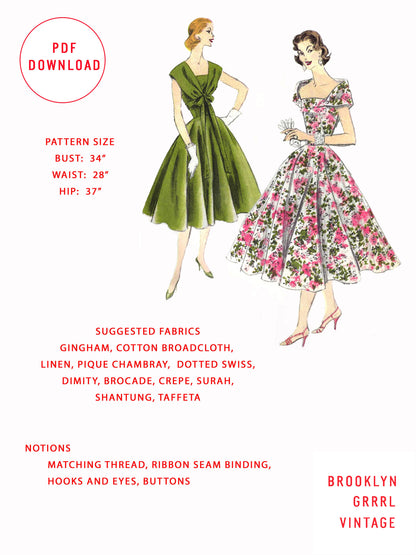 PDF Pattern - 1950s Dress with Circle Skirt & Bolero / Bust 34