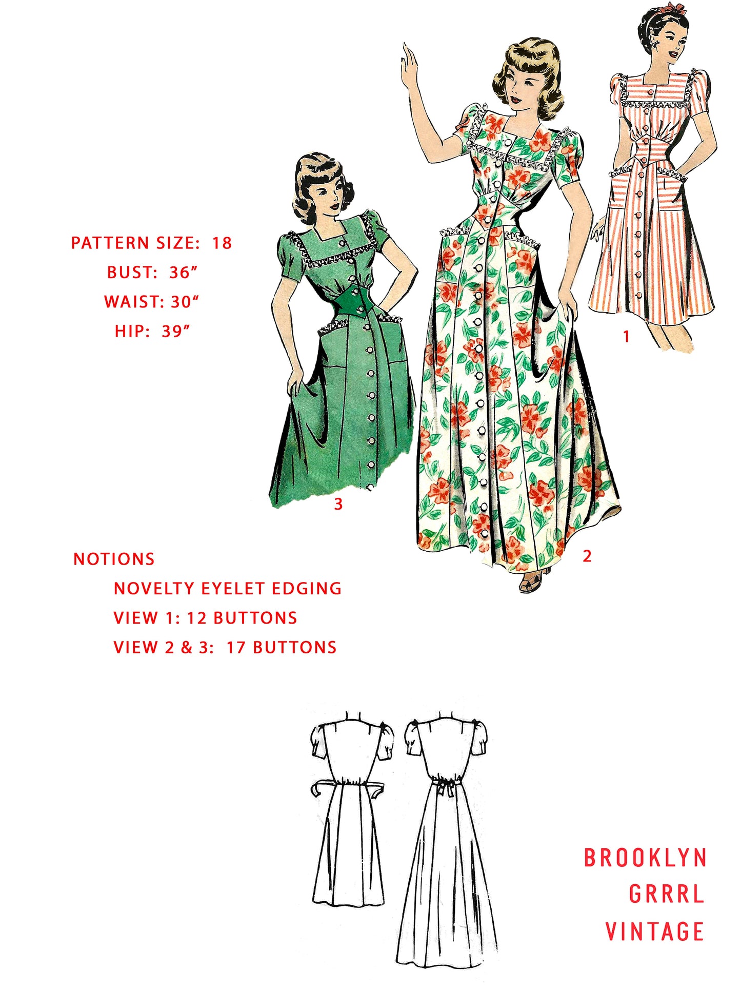 PDF Pattern 1940s Dress or Robe / Bust 36