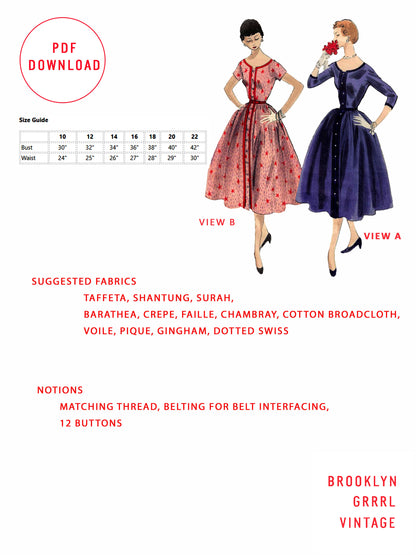 1950s 'New Look' Day Dress / PDF Pattern