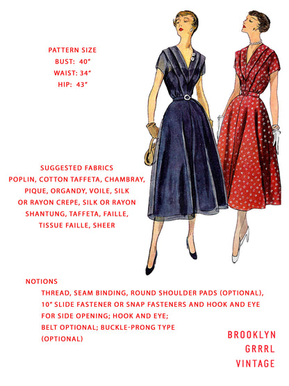 PAPER Pattern - 1950s Kimono Sleeve Dress  / Bust 40