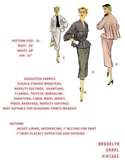 PAPER Pattern - 1950s Two Piece Suit  / Bust 34