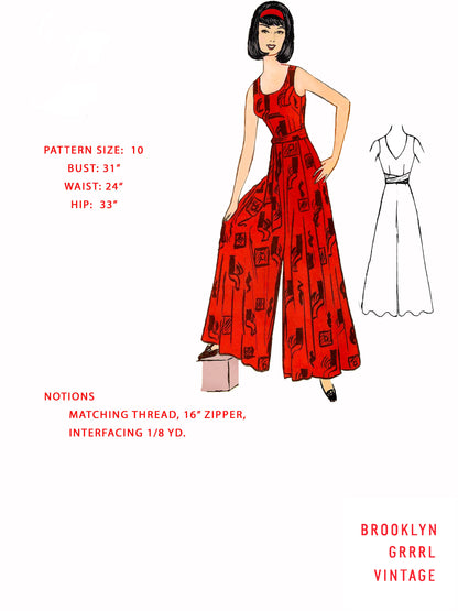 PAPER Pattern - 1960s Wide Leg Jumpsuit / Bust 31
