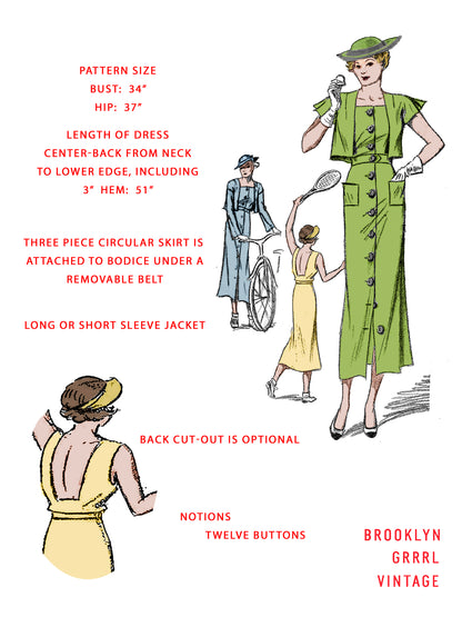 PAPER Pattern 1930s Summer Dress & Jacket / Bust 34