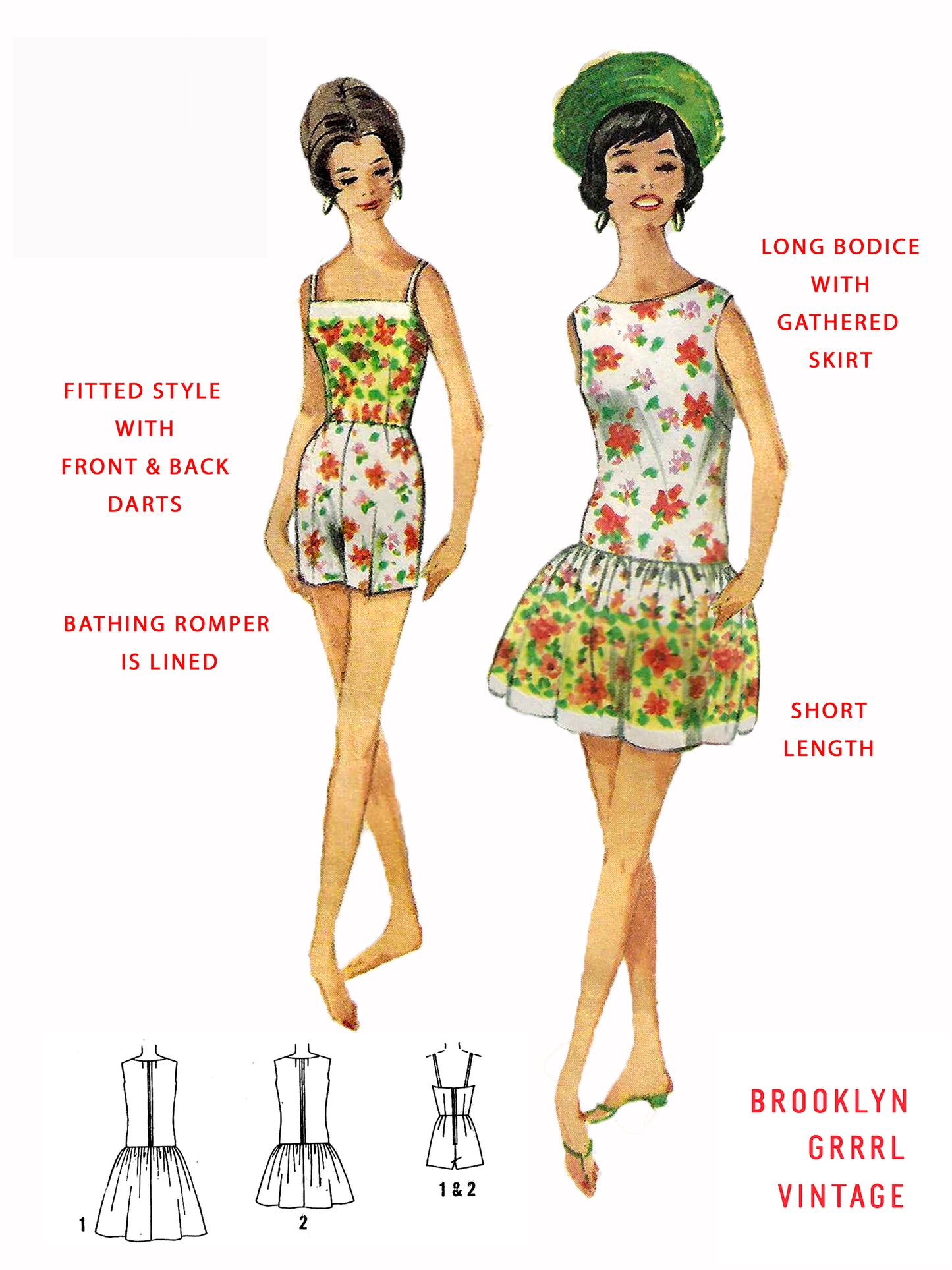 PAPER Pattern - 1960s Bathing Romper & Beach Dress / Bust 34