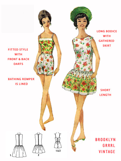 Paper Pattern - 1960s 'Gidget' Beach Romper & Cover-up / Bust 34