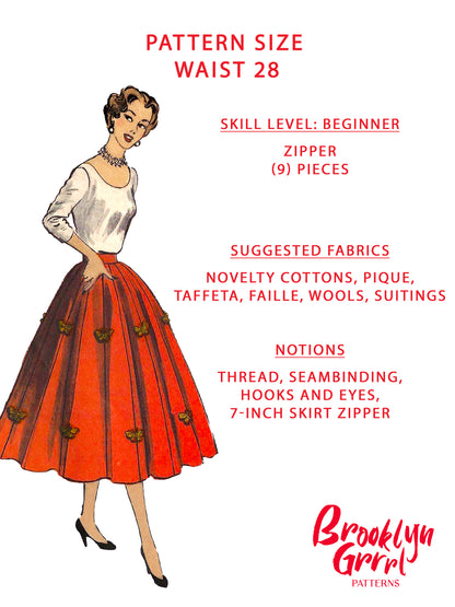 PDF Pattern - 1950's Sixteen Panel Skirt / Waist 28"