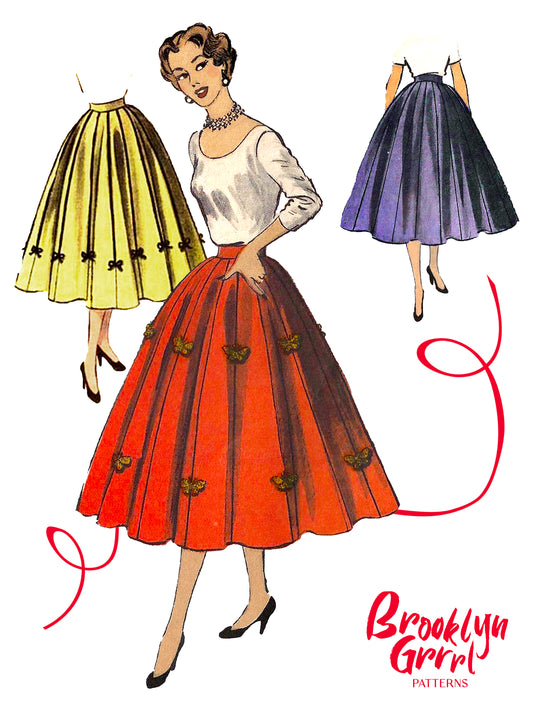 PDF Pattern - 1950's Sixteen Panel Skirt / Waist 28"