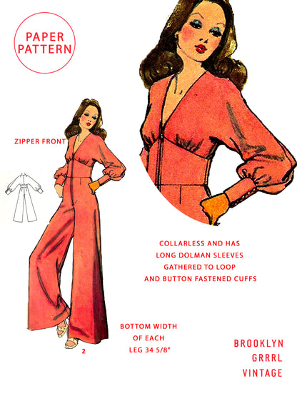 PAPER Pattern - 1970s Jumpsuit with Shaped Midriff / Bust 36