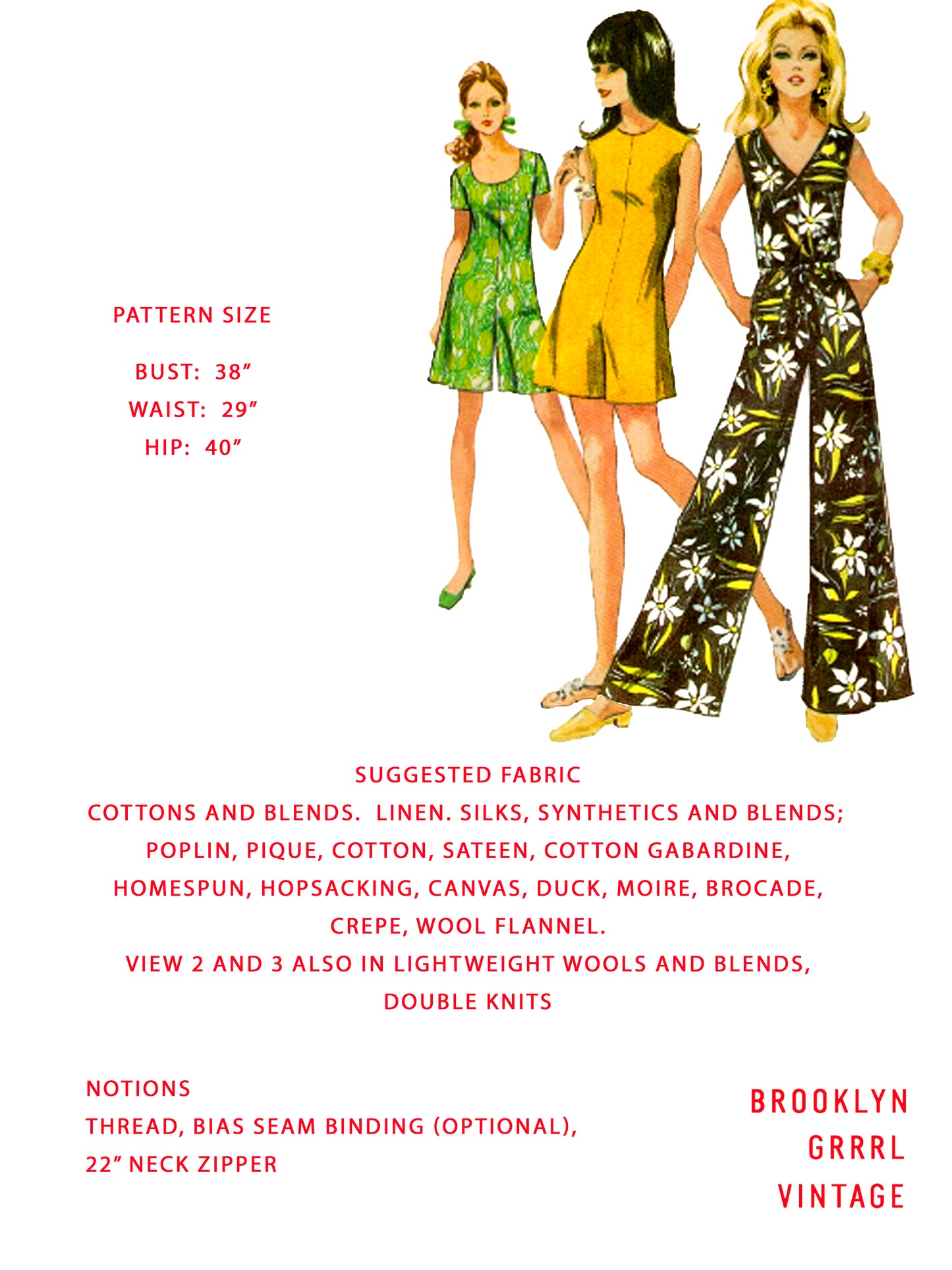 PAPER Pattern - 1970s Jumpsuit and Rompers / Bust 38