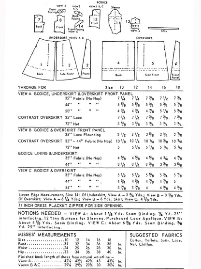 1950s 'Something Blue' Wedding and Bridesmaid Dress / Bust 36 / PAPER Pattern