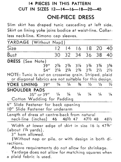 PAPER Pattern 1940s Tunic Dress / Bust 34
