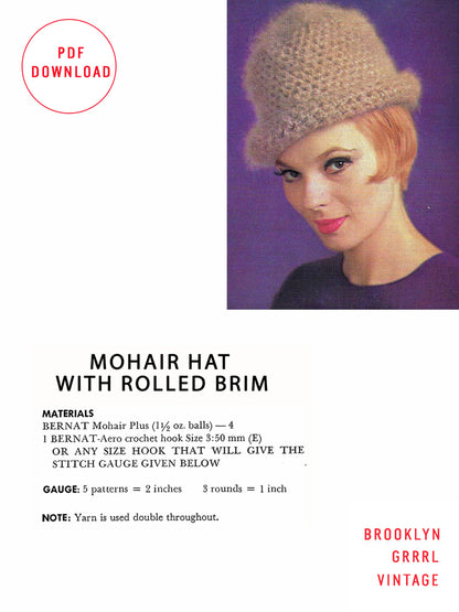 1960s Hat with Rolled Brim - Knitting PDF Pattern