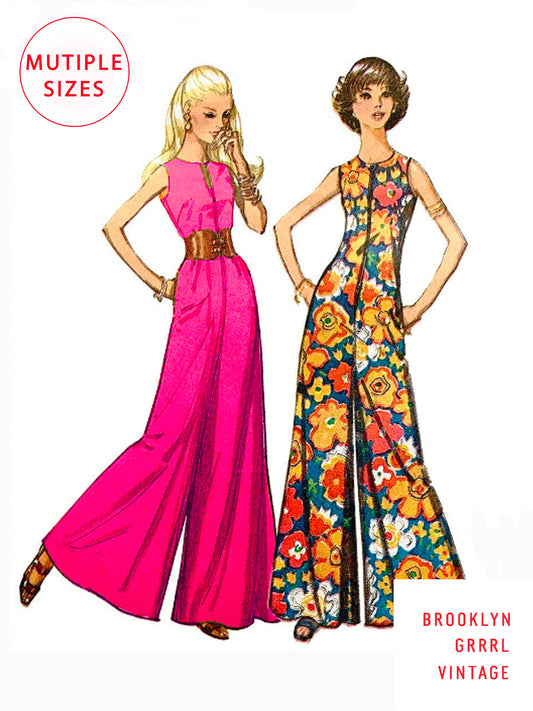 PDF Pattern - 1970's Jumpsuit with Front Zipper / Multiple Sizes