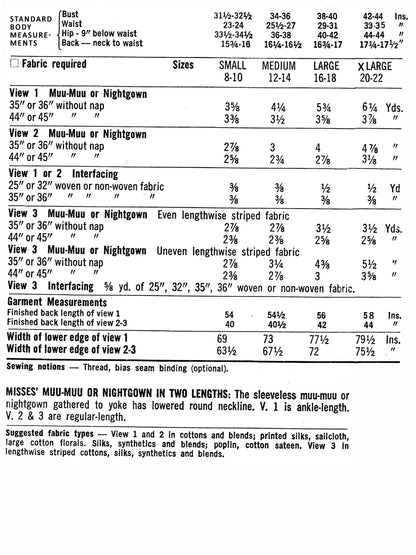 PAPER Pattern - 1960's MuuMuu and Summer Dress / Multiple Sizes