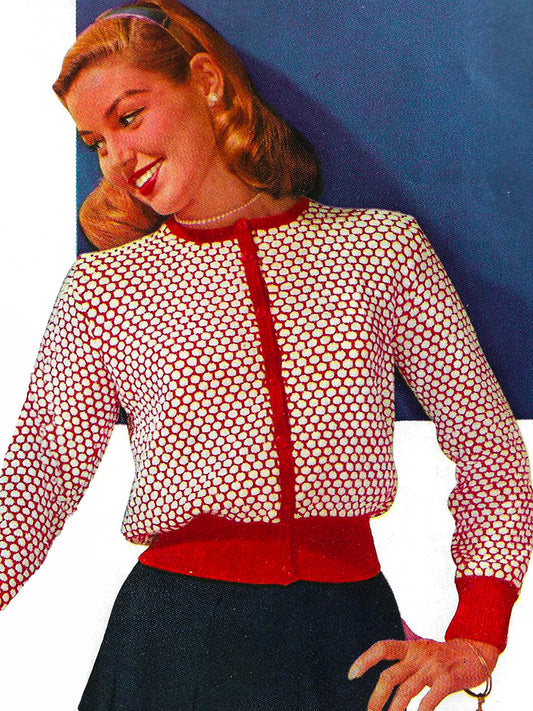 1950s Red and White Field Jacket - Knitting PDF Pattern