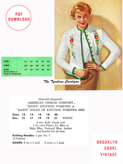 1950s Tyrolean Cardigan - Knitting PDF Pattern
