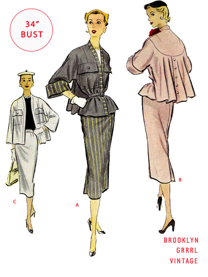 PAPER Pattern - 1950s Two Piece Suit  / Bust 34