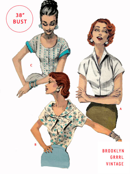 PDF Pattern - 1950s Button Front Blouse / Bust 38