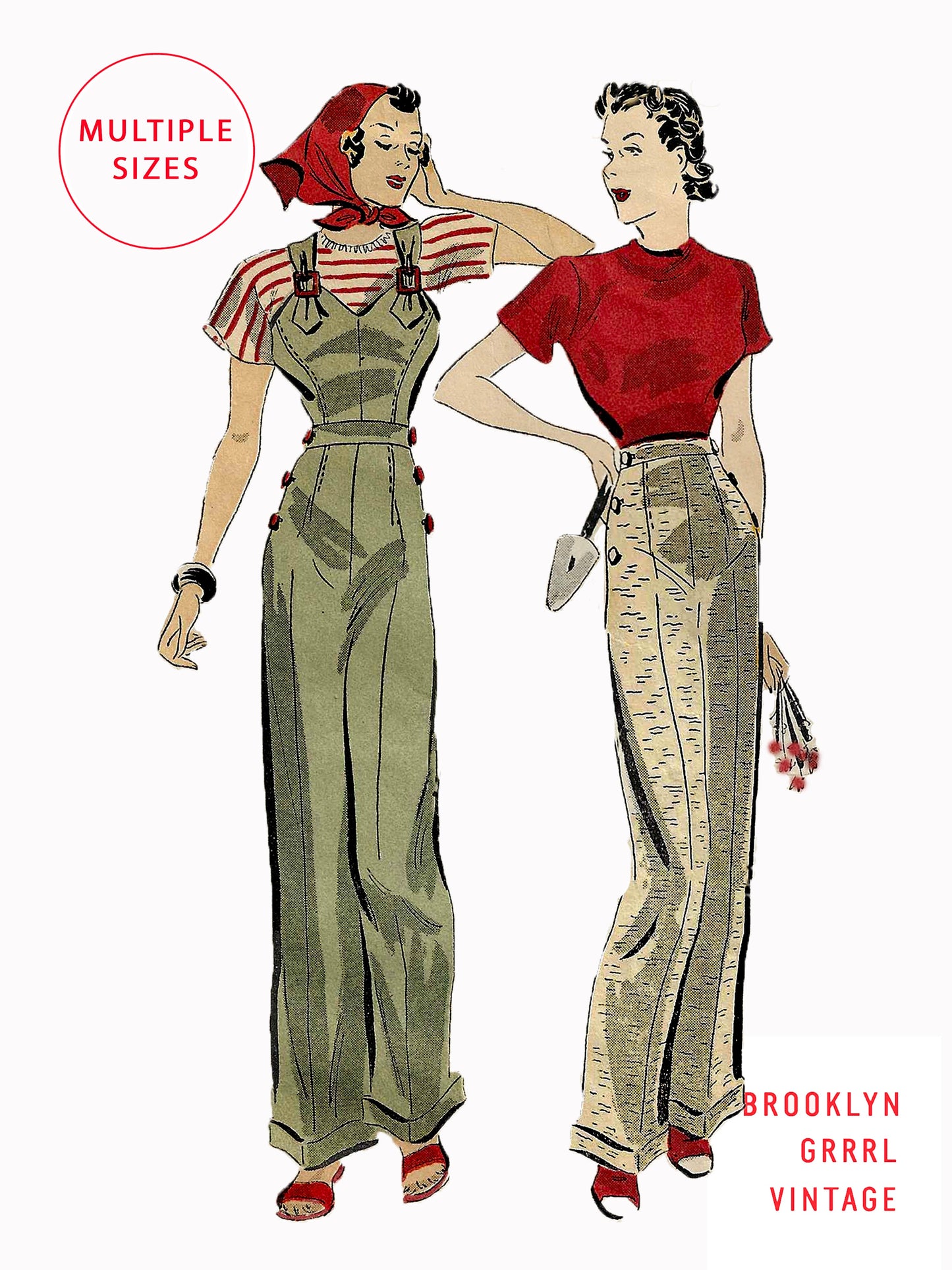 PDF Pattern - 1930s Overalls / Slacks / Jumpsuit - Multiple Sizes