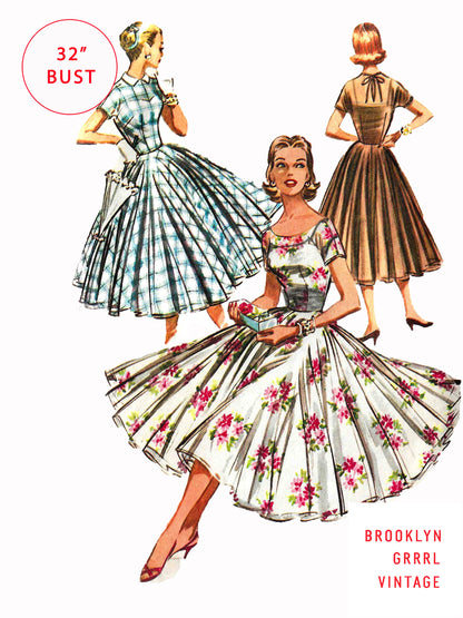 PAPER Pattern - 1950s Dress with Double Circle Skirt  / Bust 32